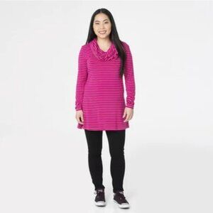 Kickee Pants Women's Long Sleeve Cowl Tunic Tokyo Dragonfruit Stripe Size Small